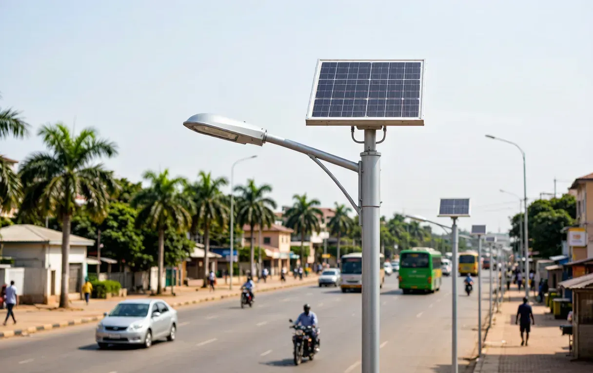 Solar street lights on African highway — real project photo
